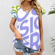 Charger l'image dans la galerie, T-shirt tee shirt col v femme / blouse volants manches courtes BUT personnalisé avec photo logo texte motif (impression des multi-images)