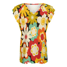 Charger l'image dans la galerie, T-shirt tee shirt col v femme / blouse volants manches courtes BUT personnalisé avec photo logo texte motif (impression des multi-images)