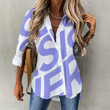 Charger l'image dans la galerie, Chemise à manches longues ourlet irrégulier pour femme AY008 personnalisé avec photo texte logo (image unique impression complète)