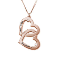 Charger l'image dans la galerie, Collier Coeur en Coeur avec diamants pour femme couple X0066 gravure personnalisé avec prénom texte