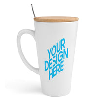 Charger l'image dans la galerie, Mug conique avec couvercle en bambou et cuillère en acier inoxydable impression personnalisée avec vos photos/images ou texte
