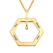 Charger l'image dans la galerie, Collier Hexagonal avec diamant X0014 en argent sterling 925 / cuivre gravure personnalisé avec prénom