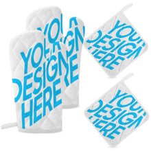 Charger l'image dans la galerie, Ensemble de mitaines de four (ensemble de quatre pièces) de cuisine personnalisé avec texte logo photo motif