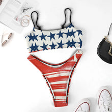 Charger l'image dans la galerie, Maillot de bain bikini bustier ensemble 2 pièces femme personnalisé avec photo logo texte (conception multi-images)