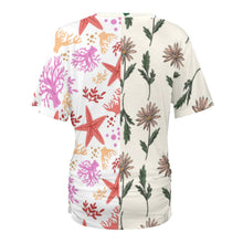 Charger l'image dans la galerie, Impression des multi-images T-shirt col v femme / top fronce BHT personnalisé avec photo logo texte motif