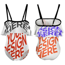 Charger l'image dans la galerie, Maillot de bain NT045 enfant fille épaules dénudées à volants personnalisée avec prénom motif texte (conception multi-images)