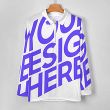 Charger l'image dans la galerie, Polo tee shirt sweat shirt homme manches longues RL avec col tricoté et zip court personnalisé avec photo motif texte (conception une image)