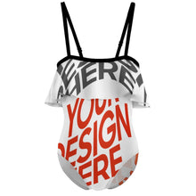 Charger l'image dans la galerie, Maillot de bain NT045 enfant fille épaules dénudées à volants personnalisée avec prénom motif texte (conception multi-images)