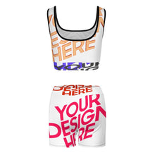 Charger l'image dans la galerie, Ensemble de survêtement de yoga de haute qualité avec haut court et short 2 pièces YJ052 personnalisé avec texte de motif photo (conception multi-images)