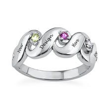 Charger l'image dans la galerie, Bague visage spirale J0010 en argent sterling 925 avec zircon cubique pour femme personnalisée gravé avec lettres prénom texte