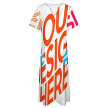 Charger l'image dans la galerie, Robe longue décontractée à manches courtes à col en V pour femmes avec poches BYQ personnalisée avec photos texte motif (conception multi-images)