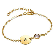 Charger l'image dans la galerie, Bracelet avec un pendentif disque classique et une pierre précieuse S0044 personnalisé gravure avec lettre