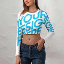 Charger l'image dans la galerie, Haut court Crop top à manches longues femme personnalisé avec photo logo motif texte (impression d'image unique)
