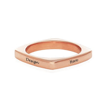 Charger l'image dans la galerie, Bague carrée "Square Ring" en argent sterling 925 pour femmes hommes J0014 personnalisée gravée avec prénom texte lettres