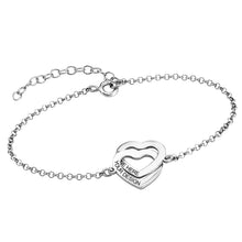 Charger l'image dans la galerie, Bracelet à breloques double cœur pour femme S0012 longueur réglable gravure personnalisé avec texte prénom