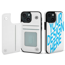 Charger l'image dans la galerie, Coque de protection en cuir TPU pour iPhone 15 Plus Pro Max avec fente pour carte fonction support étui pliable personnalisé avec photo texte prénom