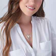 Charger l'image dans la galerie, Collier coeur deux avec diamant X0019 en argent sterling gravure personnalisé avec deux prénoms
