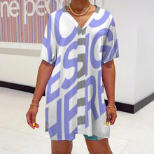 Charger l'image dans la galerie, Impression des multi-images chemise à col v à manches femme dolman ensemble de deux pièces OTZ personnalisé avec votre Logo / Prénom