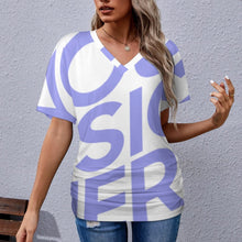 Charger l'image dans la galerie, T-shirt tee shirt col v femme / top fronce BHT personnalisé avec photo logo texte motif (impression d'image unique)