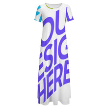 Charger l'image dans la galerie, Robe longue chic manches courtes col rond grande taille femme B523 personnalisée avec photo logo texte motif (impression des multi-images)