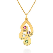 Charger l'image dans la galerie, Collier pendentif familial avec pierres de naissance X0030 gravure personnalisé avec texte / prénom