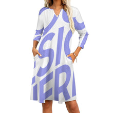 Charger l'image dans la galerie, Robe col v manche 3/4 femme BNQ personnalisée avec photo motif logo texte (impression d'image unique)