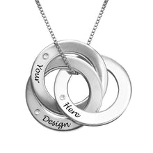 Charger l'image dans la galerie, Collier d'anneaux entrelacés en argent sterling plaqué or / or rose X0018 gravure personnalisé avec logo prénom