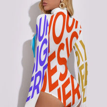 Charger l'image dans la galerie, Combinaison body stringbody maillot en col montant à manches longues femme NZ056 personnalisé avec photo logo motif texte (impression des multi-images)