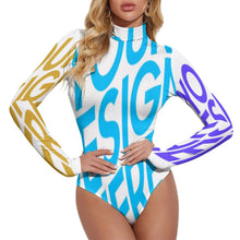 Charger l'image dans la galerie, Combinaison body stringbody maillot en col montant à manches longues femme NZ056 personnalisé avec photo logo motif texte (impression des multi-images)