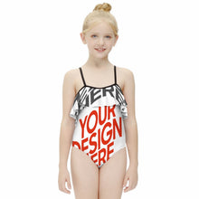 Charger l'image dans la galerie, Maillot de bain NT045 enfant fille épaules dénudées à volants personnalisée avec prénom motif texte (conception multi-images)