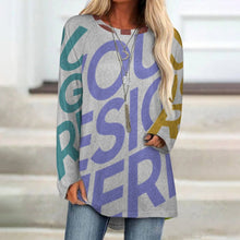 Charger l'image dans la galerie, Impression des multi-images T-shirt tricot gris long col rond manches longues pour femme BL personnalisé avec photo logo texte motif