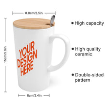 Charger l'image dans la galerie, Mug conique avec couvercle en bambou et cuillère en acier inoxydable impression personnalisée avec vos photos/images ou texte