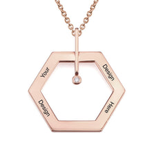 Charger l'image dans la galerie, Collier Hexagonal avec diamant X0014 en argent sterling 925 / cuivre gravure personnalisé avec prénom
