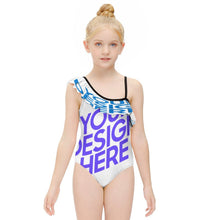 Charger l'image dans la galerie, Maillot de bain enfant fille à volants et bretelle spaghetti personnalisée avec prénom motif texte (conception multi-images)