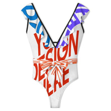 Charger l'image dans la galerie, Nouvelle collection 2024 Maillot de bain une pièce pour femmes SDS2003 col en V à volants personnalisée avec prénom motif texte (conception multi-images)