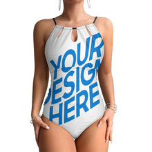 Charger l'image dans la galerie, Maillot de bain une pièce à lacets et col licou pour femme personnalisé avec photo motif texte (conception une image)