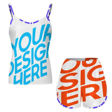 Charger l'image dans la galerie, Pyjama d'été femme pyjama 2 pièces bretelles en satin personnalisé avec photo texte prénom (conception une image)
