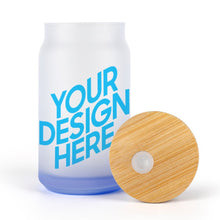 Charger l'image dans la galerie, Gobelet en verre dépoli avec couvercle personnalisé avec photo logo texte motif