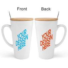 Charger l'image dans la galerie, Mug conique avec couvercle en bambou et cuillère en acier inoxydable impression personnalisée avec vos photos/images ou texte