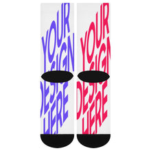 Charger l'image dans la galerie, Chaussettes longues femme / homme (orteils et talons noirs) personnalisée avec prénom motif texte (conception multi-images)
