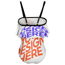 Charger l'image dans la galerie, Maillot de bain NT045 enfant fille épaules dénudées à volants personnalisée avec prénom motif texte (conception multi-images)