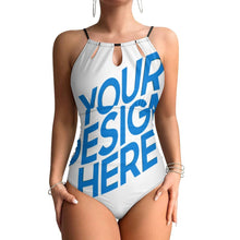 Charger l'image dans la galerie, Maillot de bain une pièce à lacets et col licou pour femme personnalisé avec photo motif texte (conception une image)