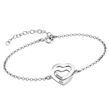 Charger l'image dans la galerie, Bracelet à breloques double cœur pour femme S0012 longueur réglable gravure personnalisé avec texte prénom