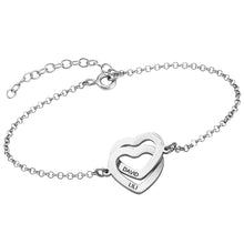 Charger l'image dans la galerie, Bracelet à breloques double cœur pour femme S0012 longueur réglable gravure personnalisé avec texte prénom