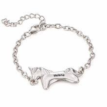 Charger l'image dans la galerie, Bracelet licorne pour fille S0040 gravure personnalisé avec prénom texte