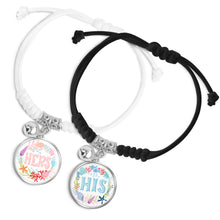 Charger l'image dans la galerie, Bracelets de couple luxe signification (corde noire + corde blanche) SS1407002 impression personnalisés avec photo logo motif texte