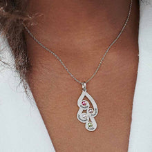 Charger l'image dans la galerie, Collier pendentif familial avec pierres de naissance X0030 gravure personnalisé avec texte / prénom