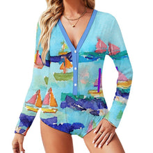 Charger l'image dans la galerie, Combinaison col V manches longues femmes sexy ALRP personnalisé avec photo image logo motif texte (impression des multi-images)