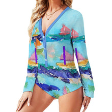 Charger l'image dans la galerie, Combinaison col V manches longues femmes sexy ALRP personnalisé avec photo image logo motif texte (impression des multi-images)