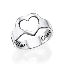 Charger l'image dans la galerie, évider bague coeur J0022 anneau gravé personnalisé avec texte prénom